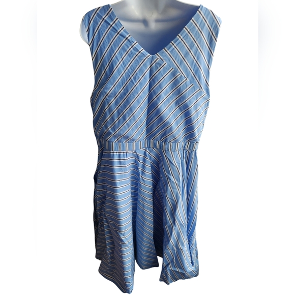 Lane Bryant Blue Striped Sleeveless Below The Knee Dress Size 16 - Picture 3 of 4